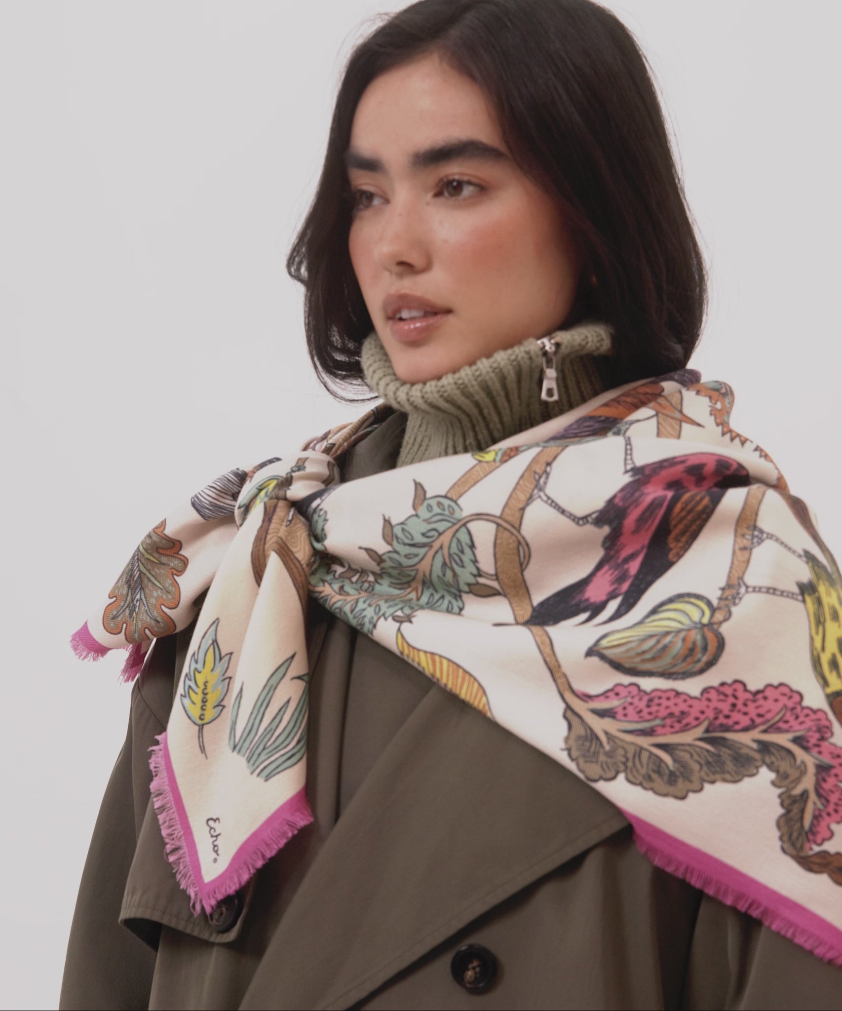 Park Visitors Oversized Square Scarf in color cream