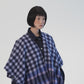 Bordered check ruana in navy
