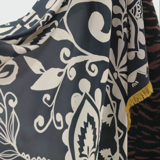 Park Paisley Oversized Silk Square Scarf in color black