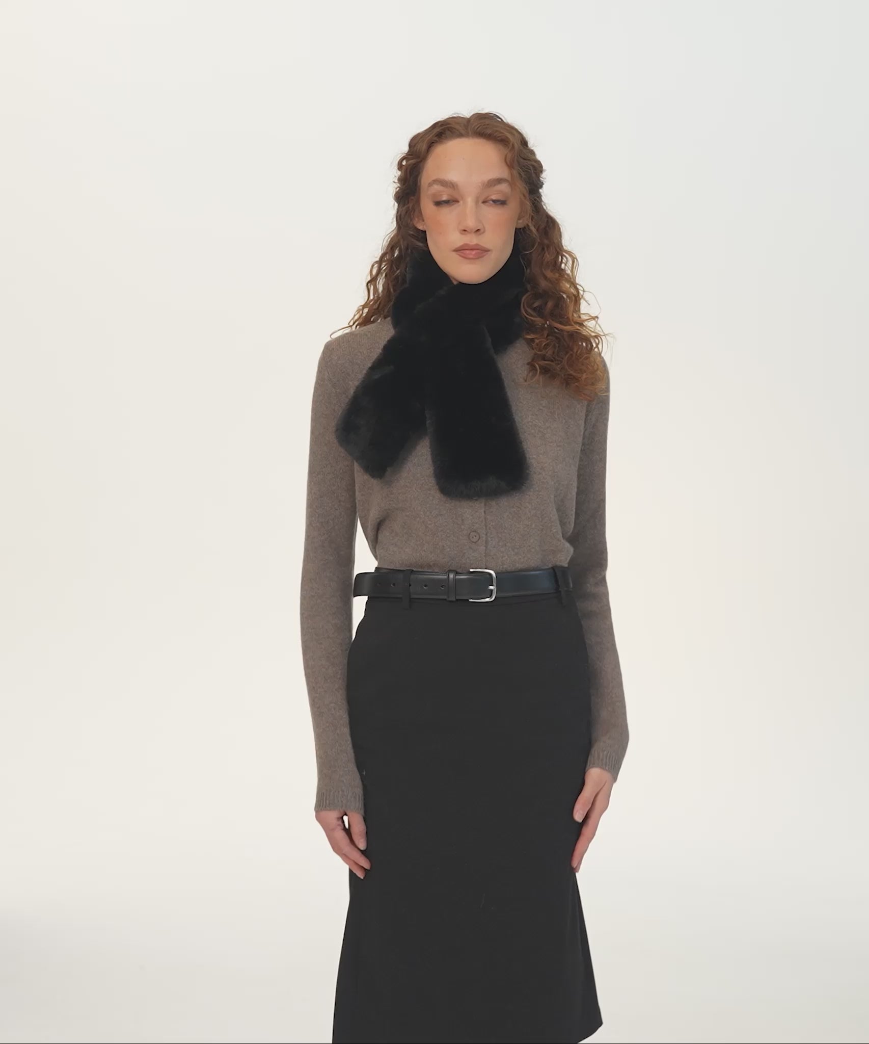 Faux Fur Pull Through Scarf in Black