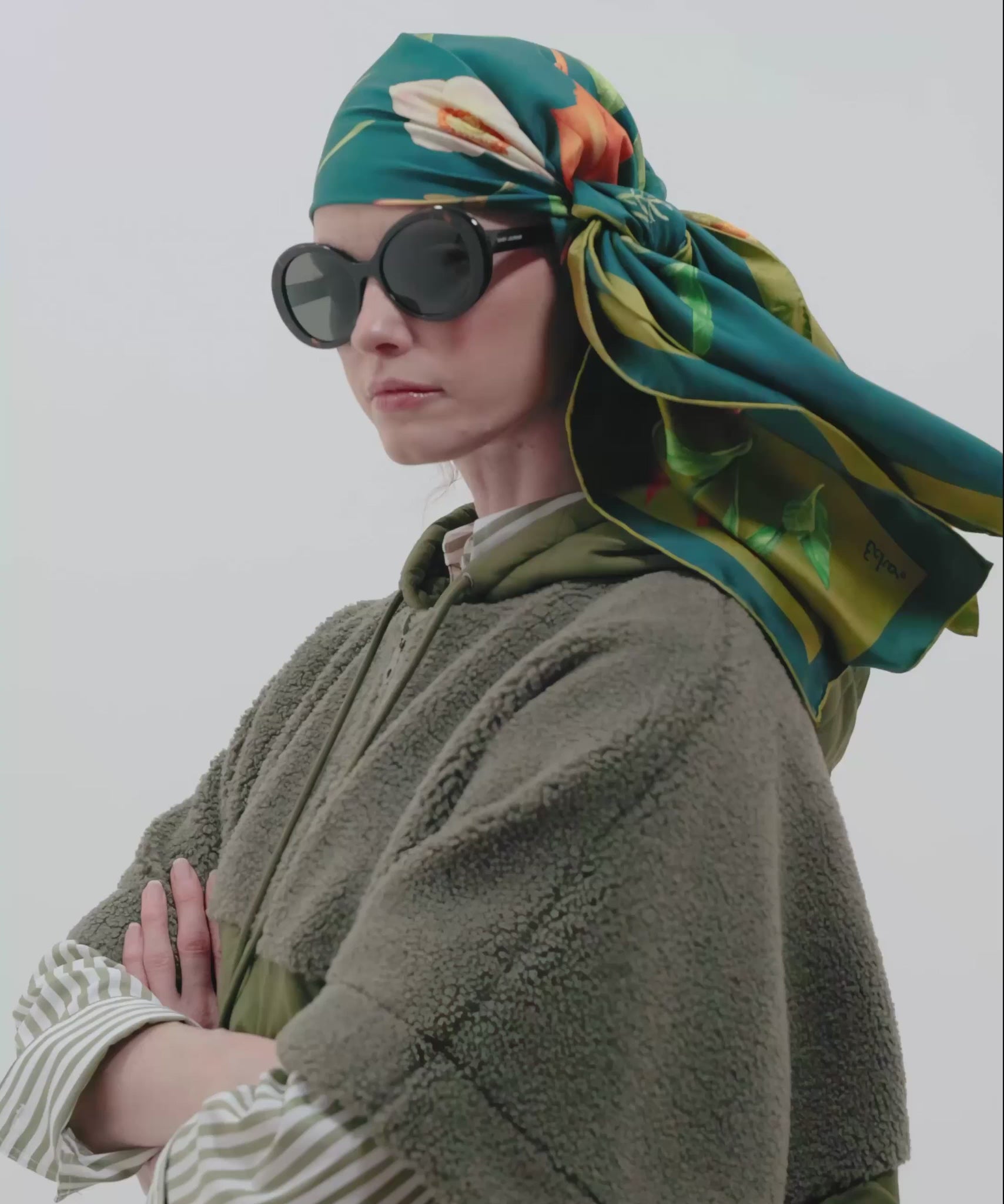 The Botanists 35" Silk Square Scarf in color bottle green