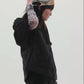 Combo Quilted Hooded Poncho in color black