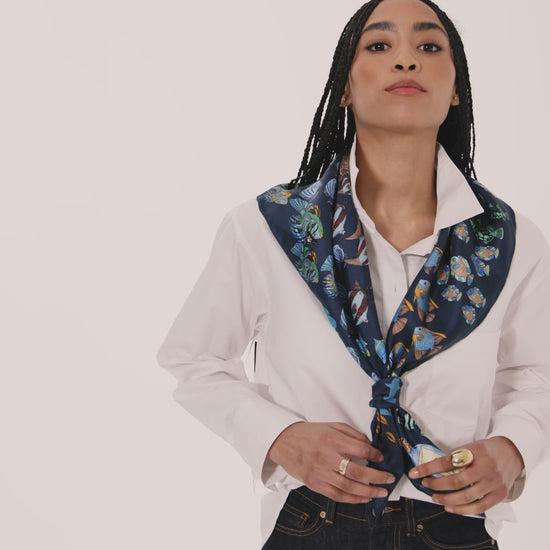 Lost At Sea 35" Silk Square Scarf in color navy