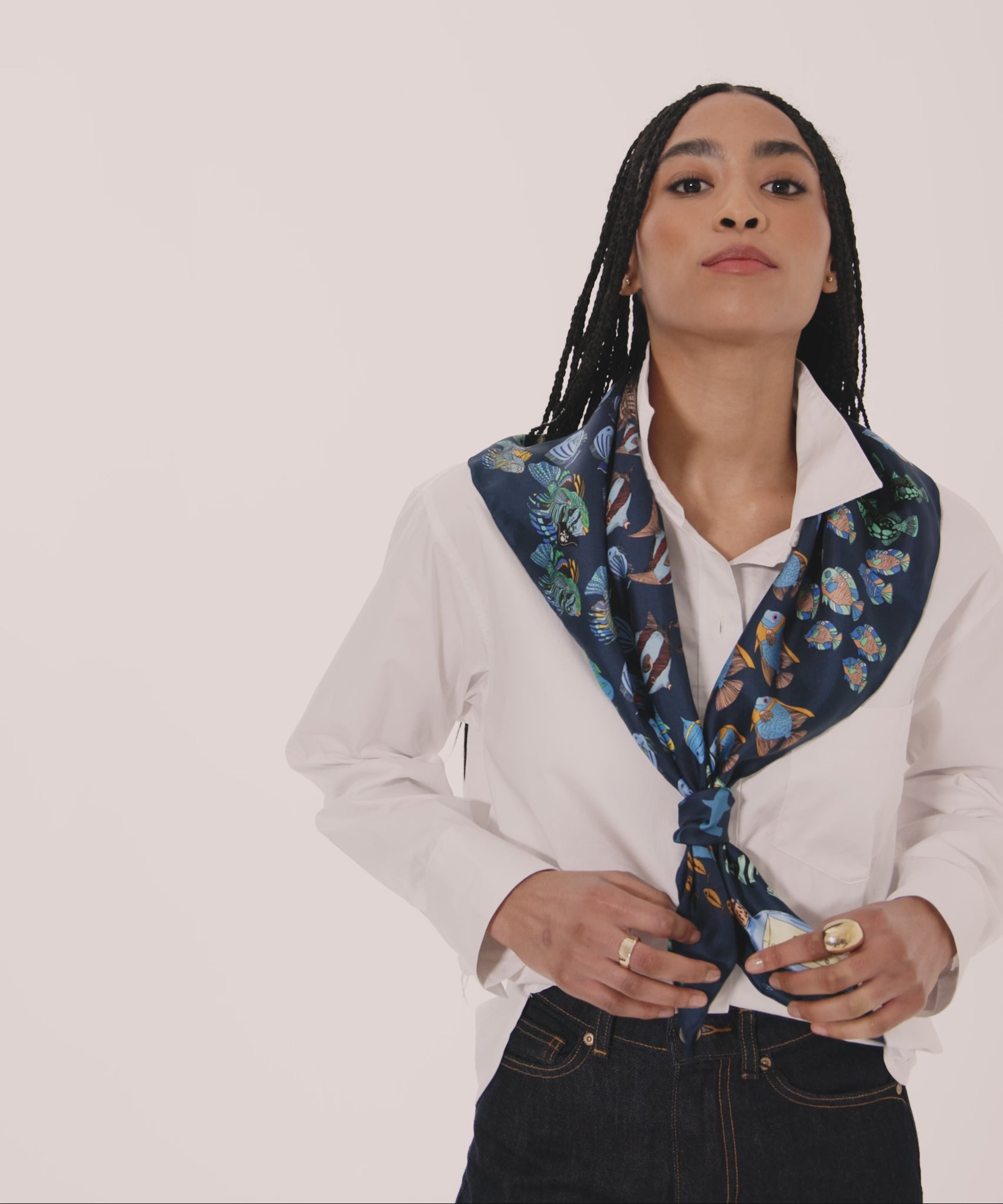 Lost At Sea 35" Silk Square Scarf in color navy