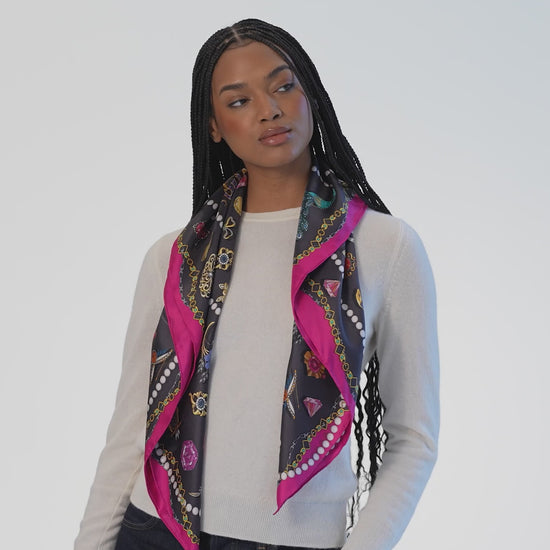 black bejeweled silk scarf