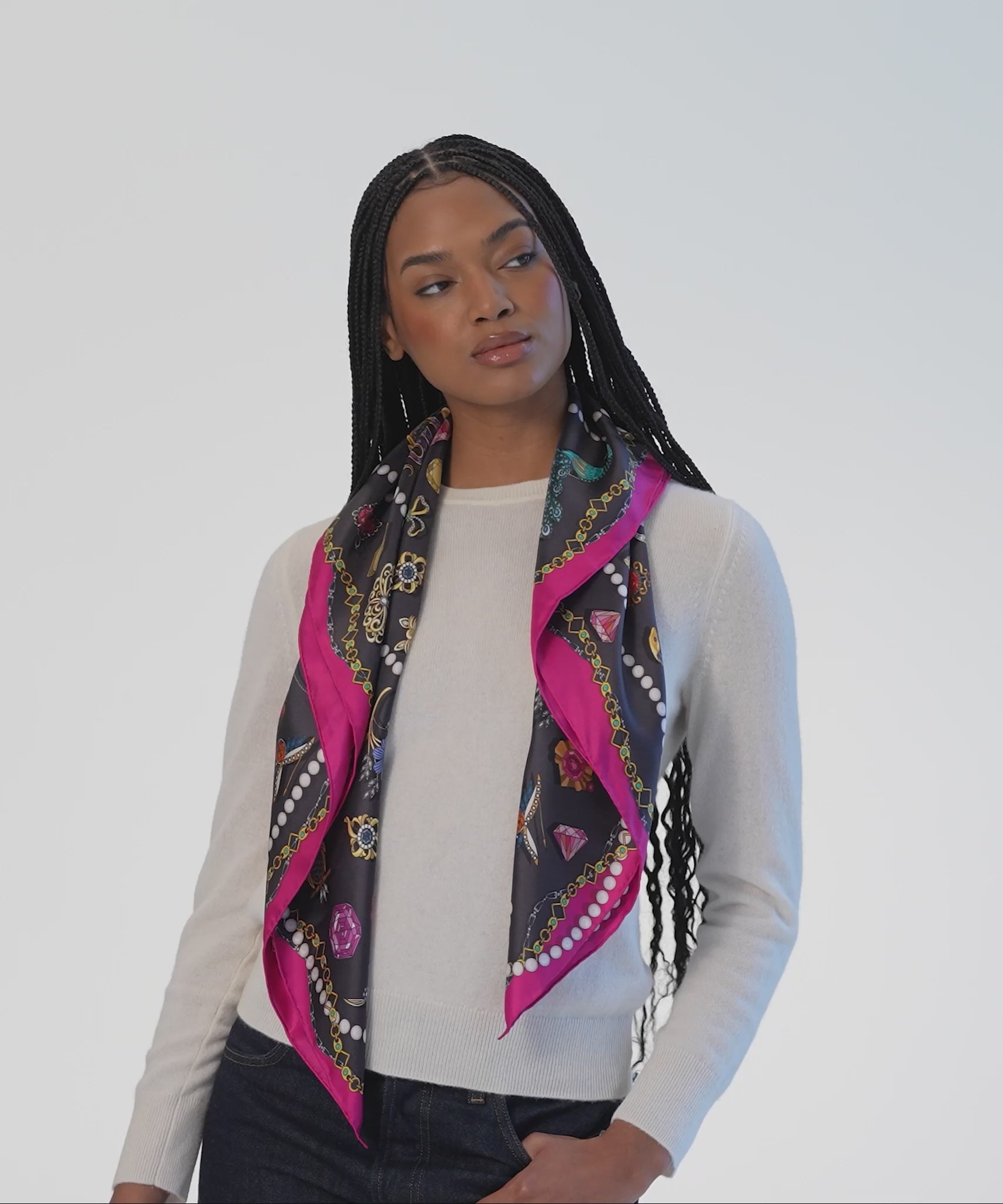black bejeweled silk scarf