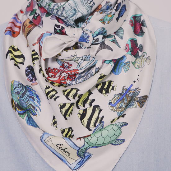 Lost At Sea 35" Silk Square Scarf in color multi