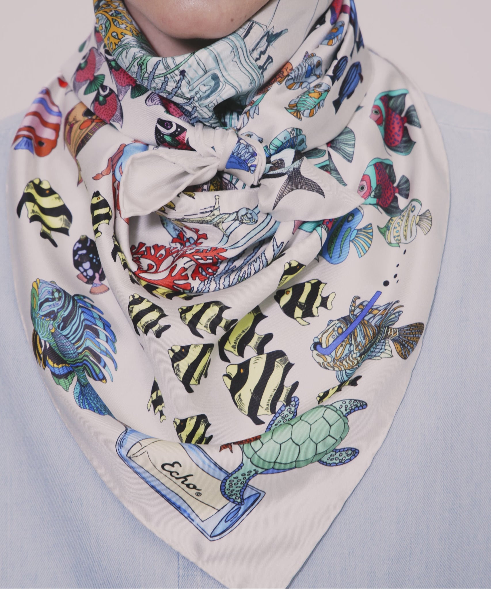 Lost At Sea 35" Silk Square Scarf in color multi