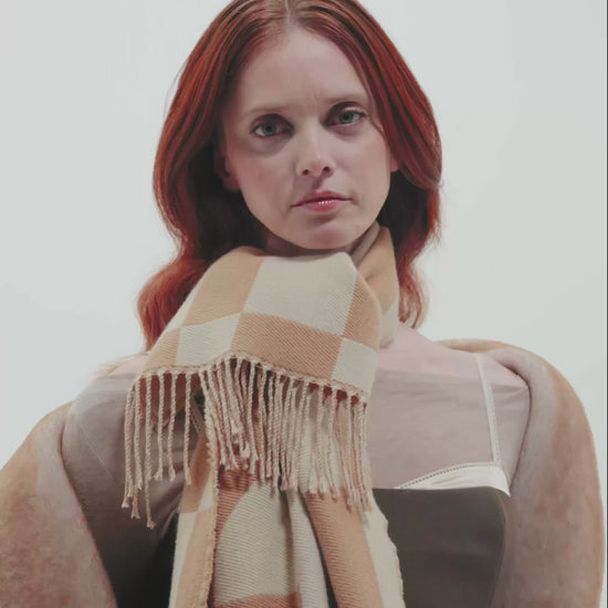 Geo Double Face Jacquard Scarf in color camel