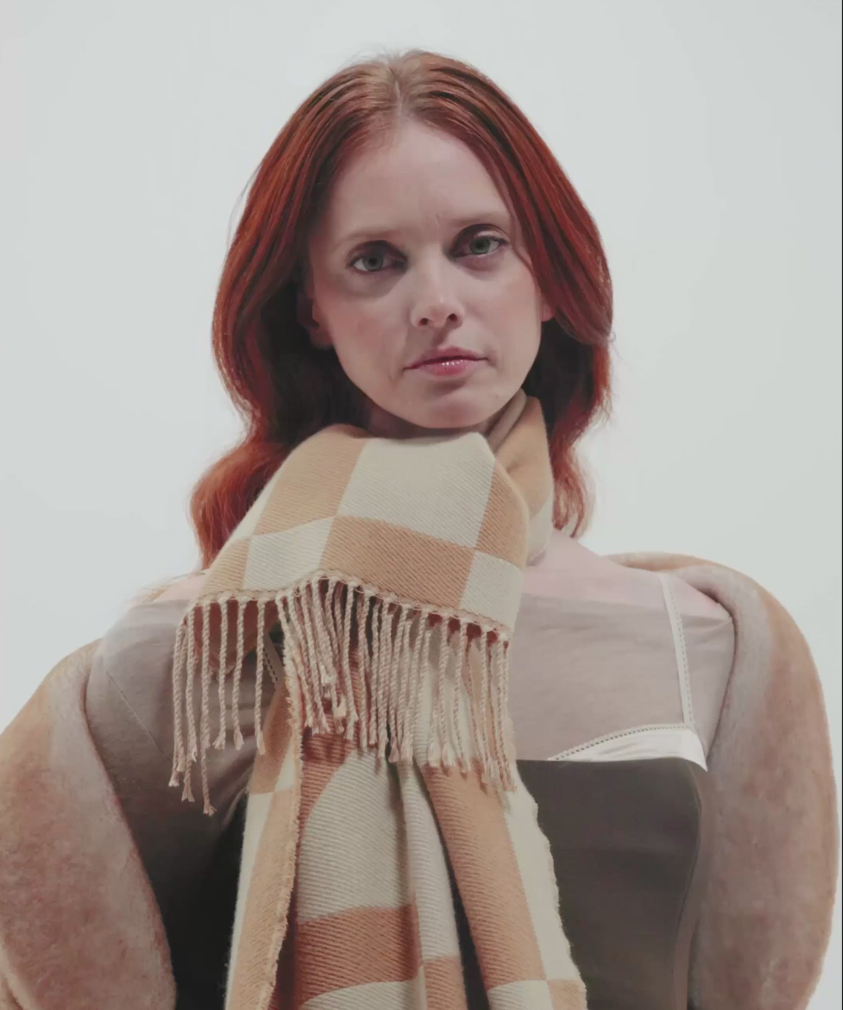 Geo Double Face Jacquard Scarf in color camel