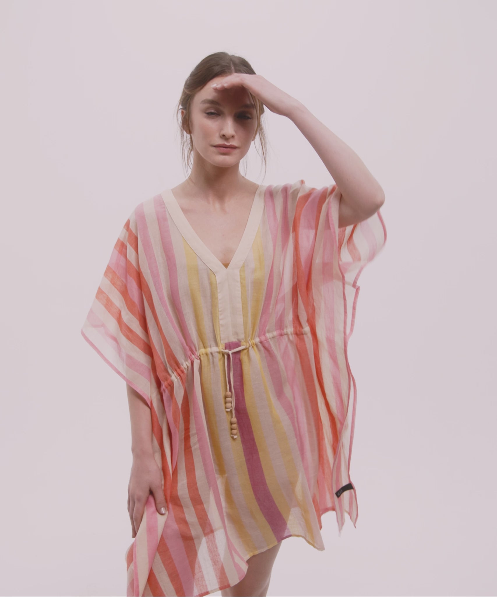 Cabana Stripe Caftan in color beach pink