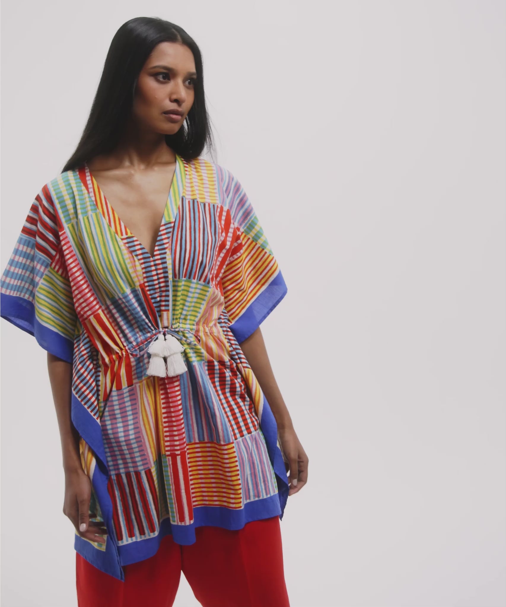 Stripe Illusion Butterfly Caftan in color multi