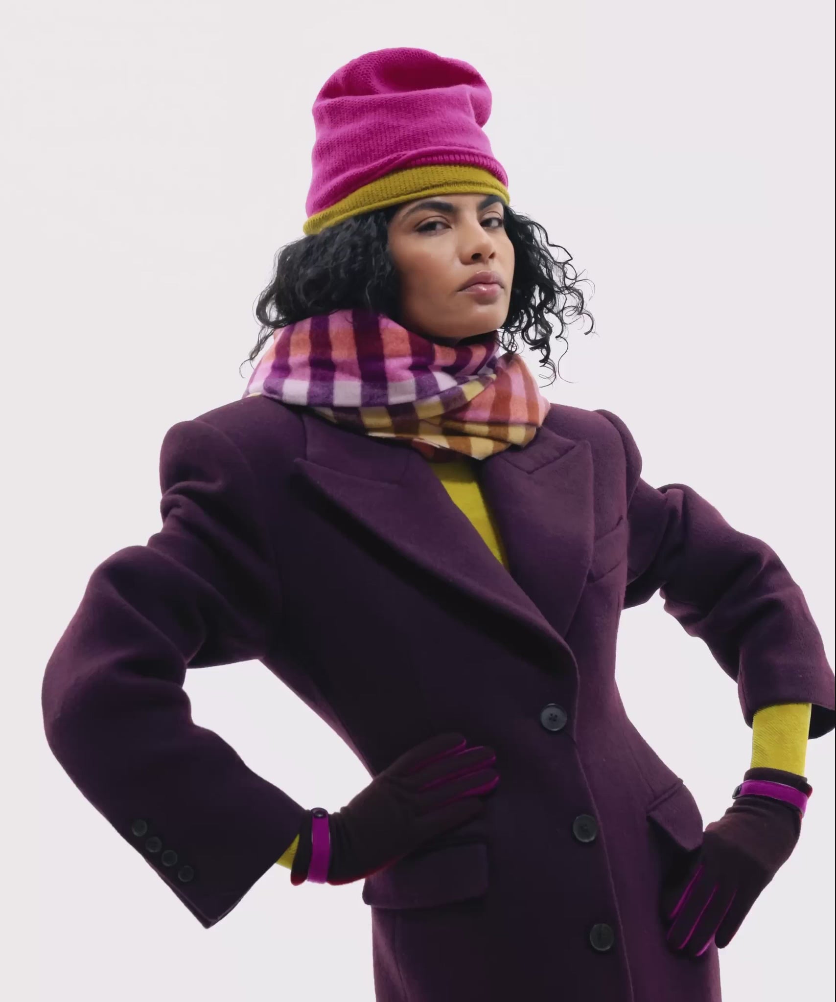 ウィッグ・エクステ SCARF HAT (M) / Checked-Navy Navy Checked Wool Scarf - Eton