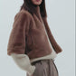 Sheared Mink Faux Fur Jacket in color chai
