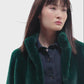 Sheared Mink Faux Fur Jacket in color bottle green