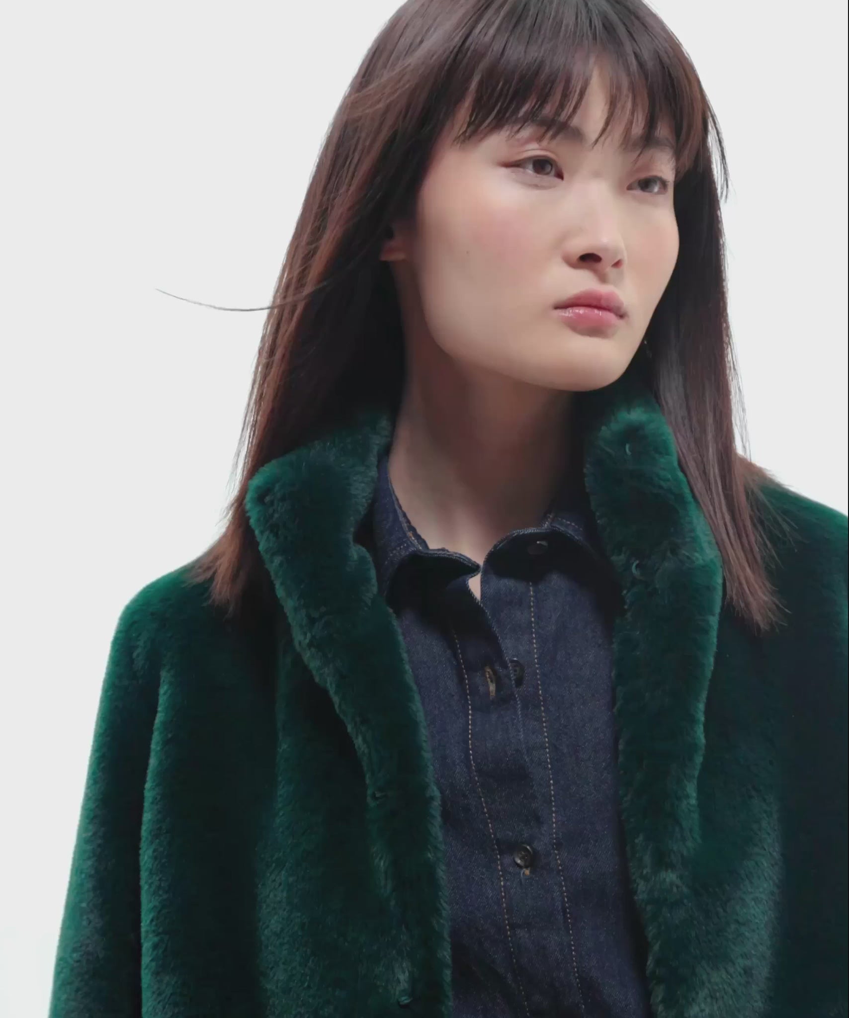Sheared Mink Faux Fur Jacket in color bottle green