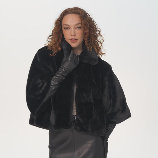 blair sheared mink faux fur jacket in denim black
