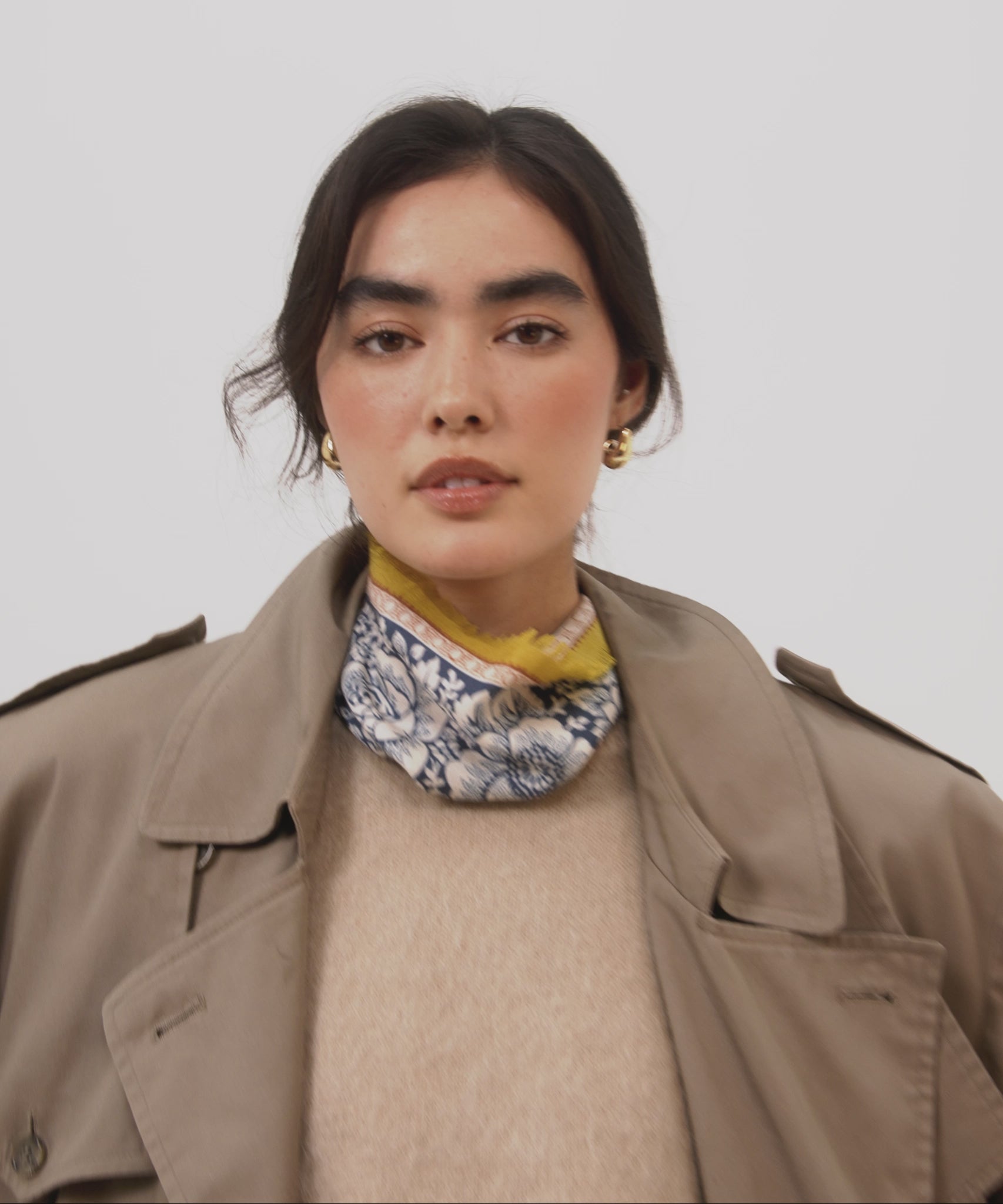 Vintage Floral Dot Wool Bandana in color navy