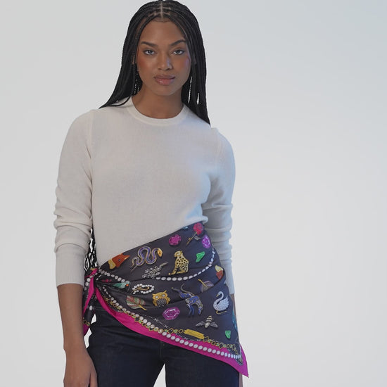 black bejeweled silk scarf