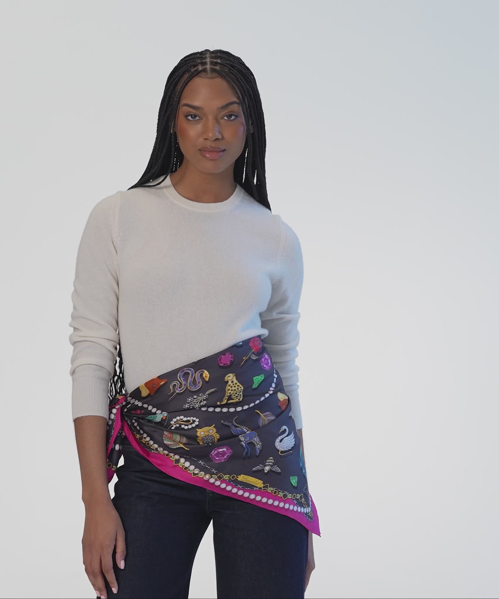 black bejeweled silk scarf