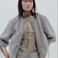Collarless Fur Jacket With Raglan Sleeves color silver