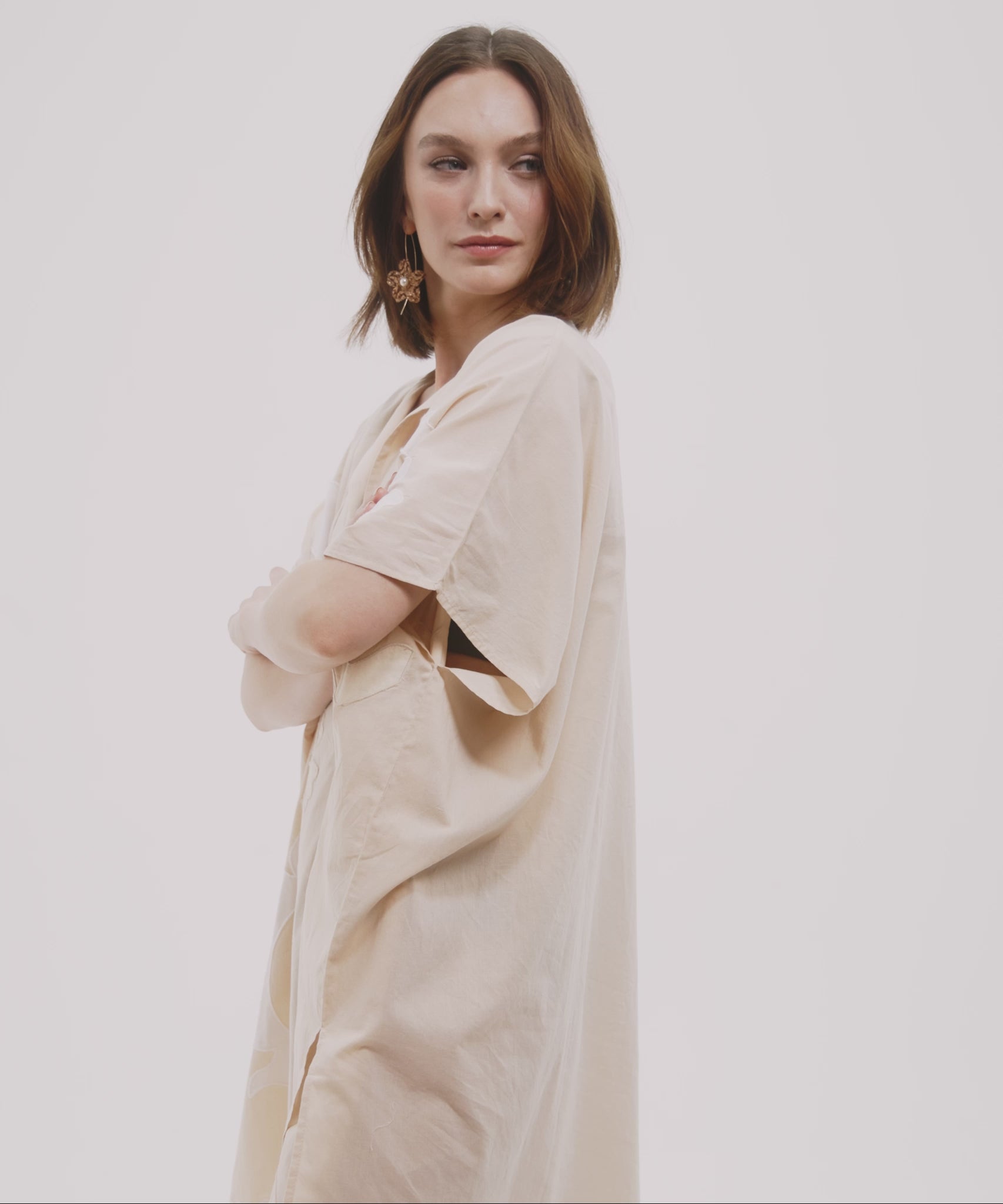 Sunup Applique Caftan in color cream