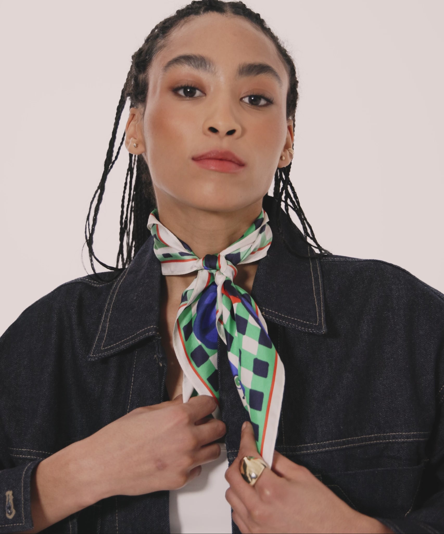 Tinned Fish Silk Bandana in color leaf green