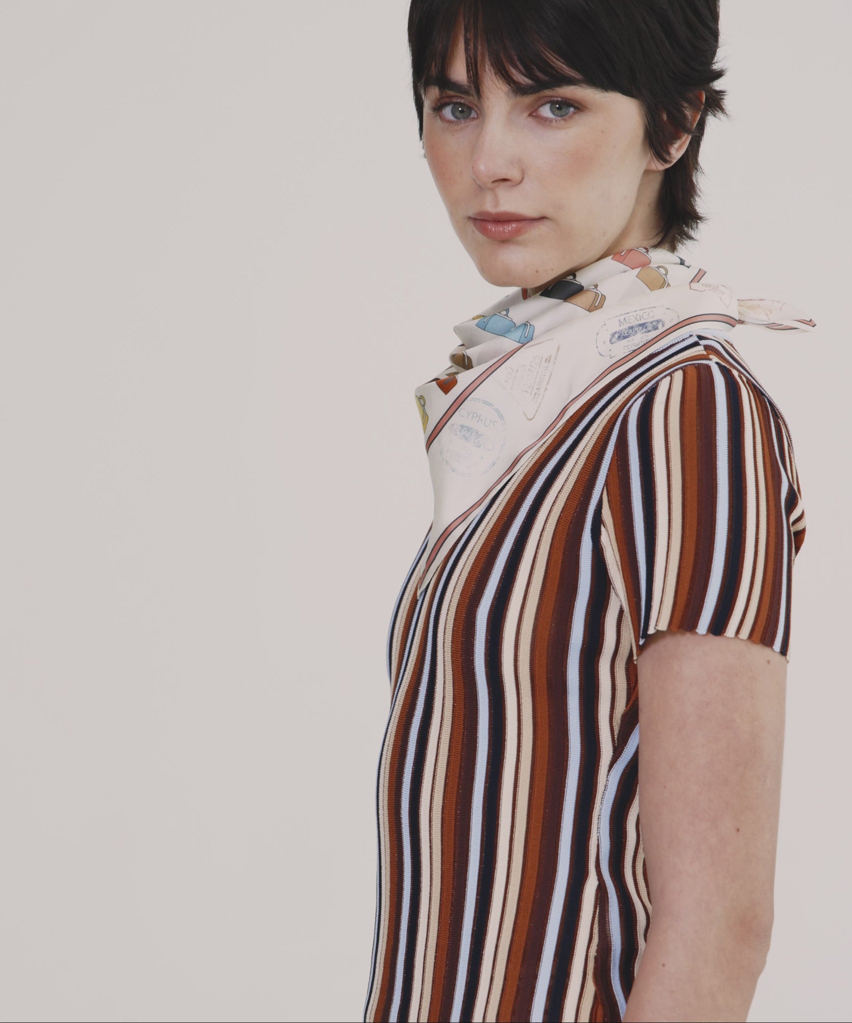 Vintage Luggage Silk Bandana in color pebble