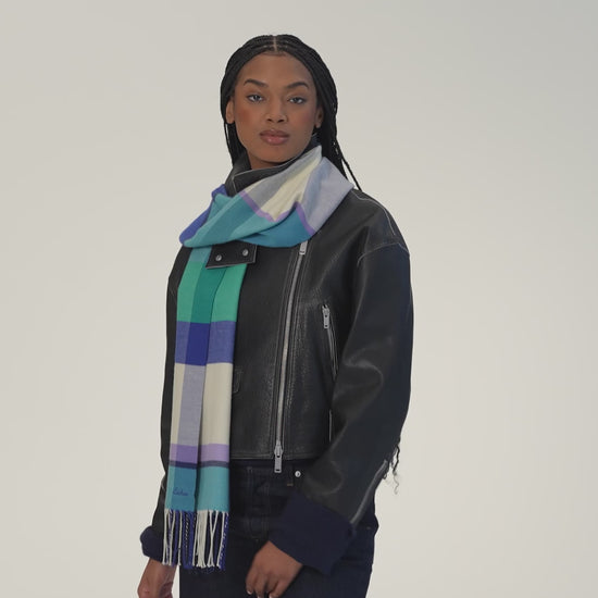 Oblong cubist plaid scarf in Ultramarine