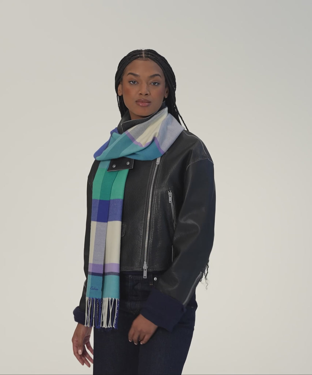 Oblong cubist plaid scarf in Ultramarine
