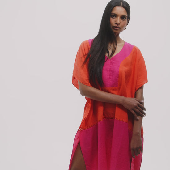 Colorblock Siesta Caftan in color red clay