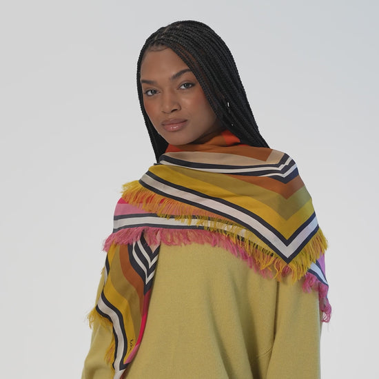 Oversized Half and Half Silk Square in Multi