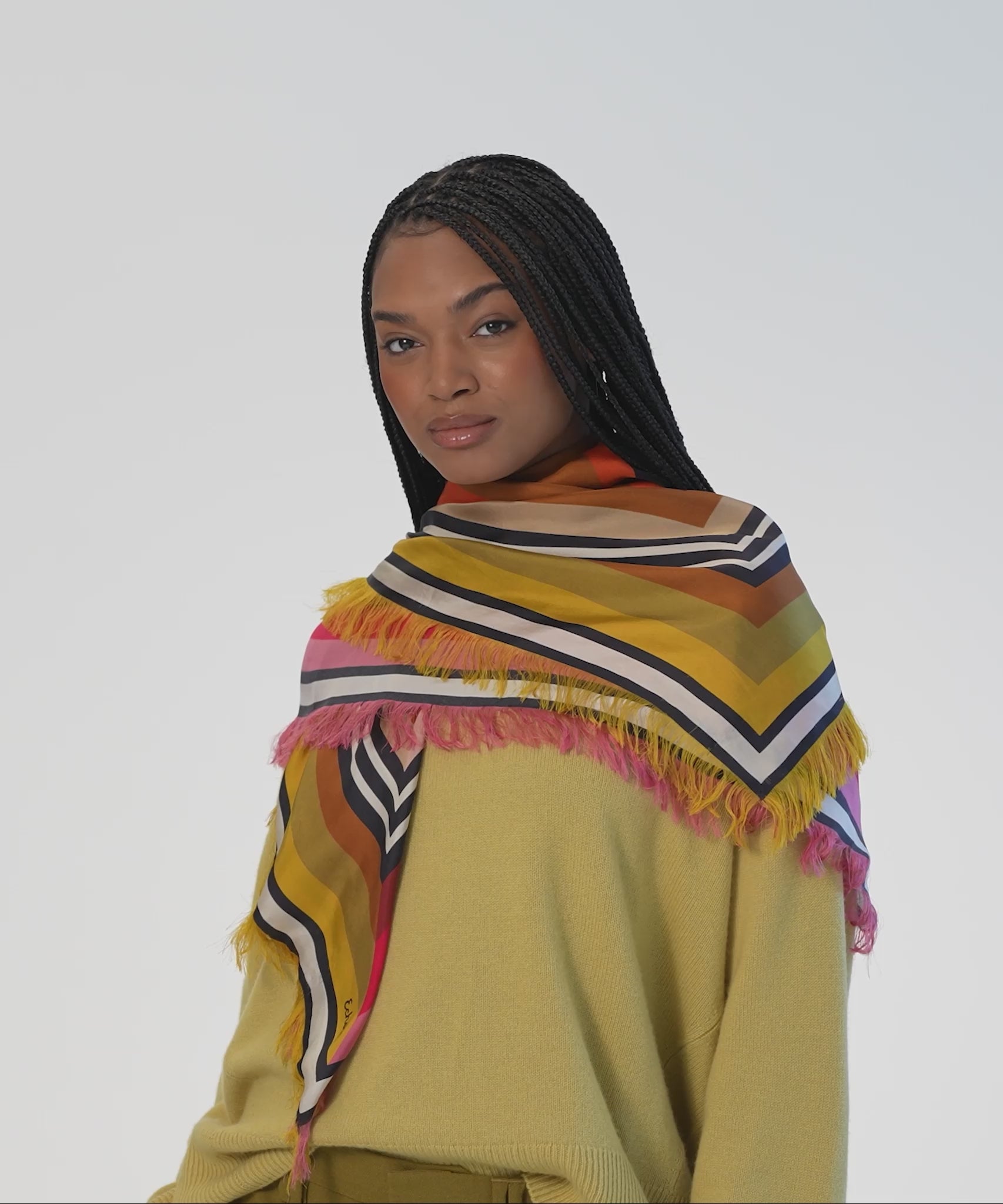Oversized Half and Half Silk Square in Multi