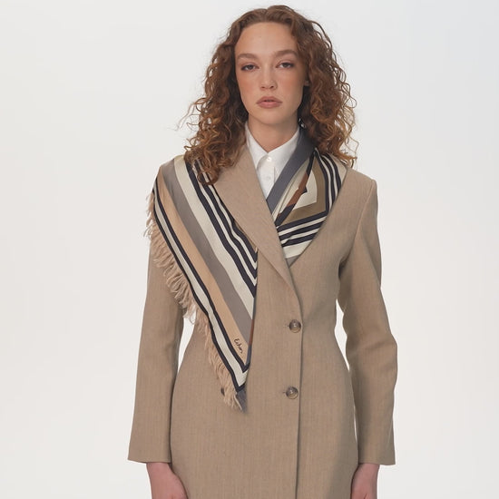 Oversized Half and Half Silk Square in Charcoal
