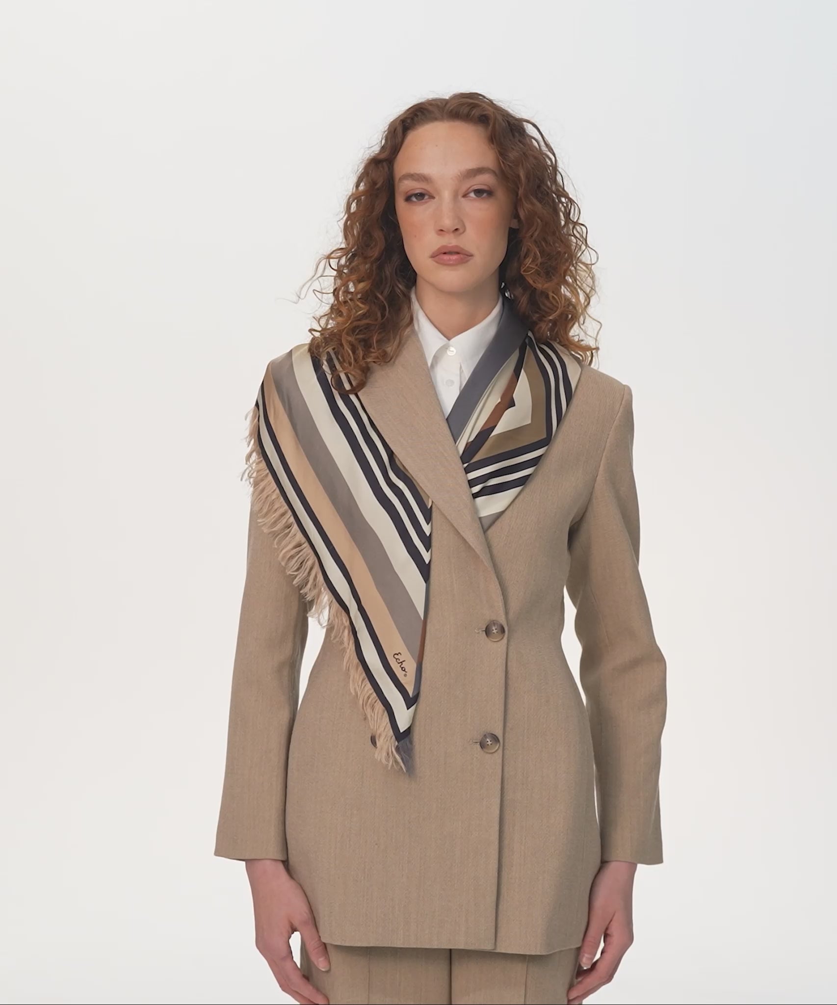 Oversized Half and Half Silk Square in Charcoal