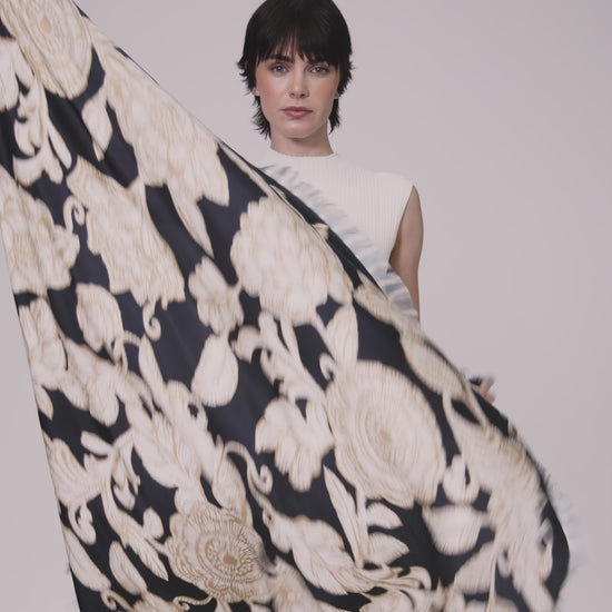 Block Floral Oversized Silk Square Scarf in color black