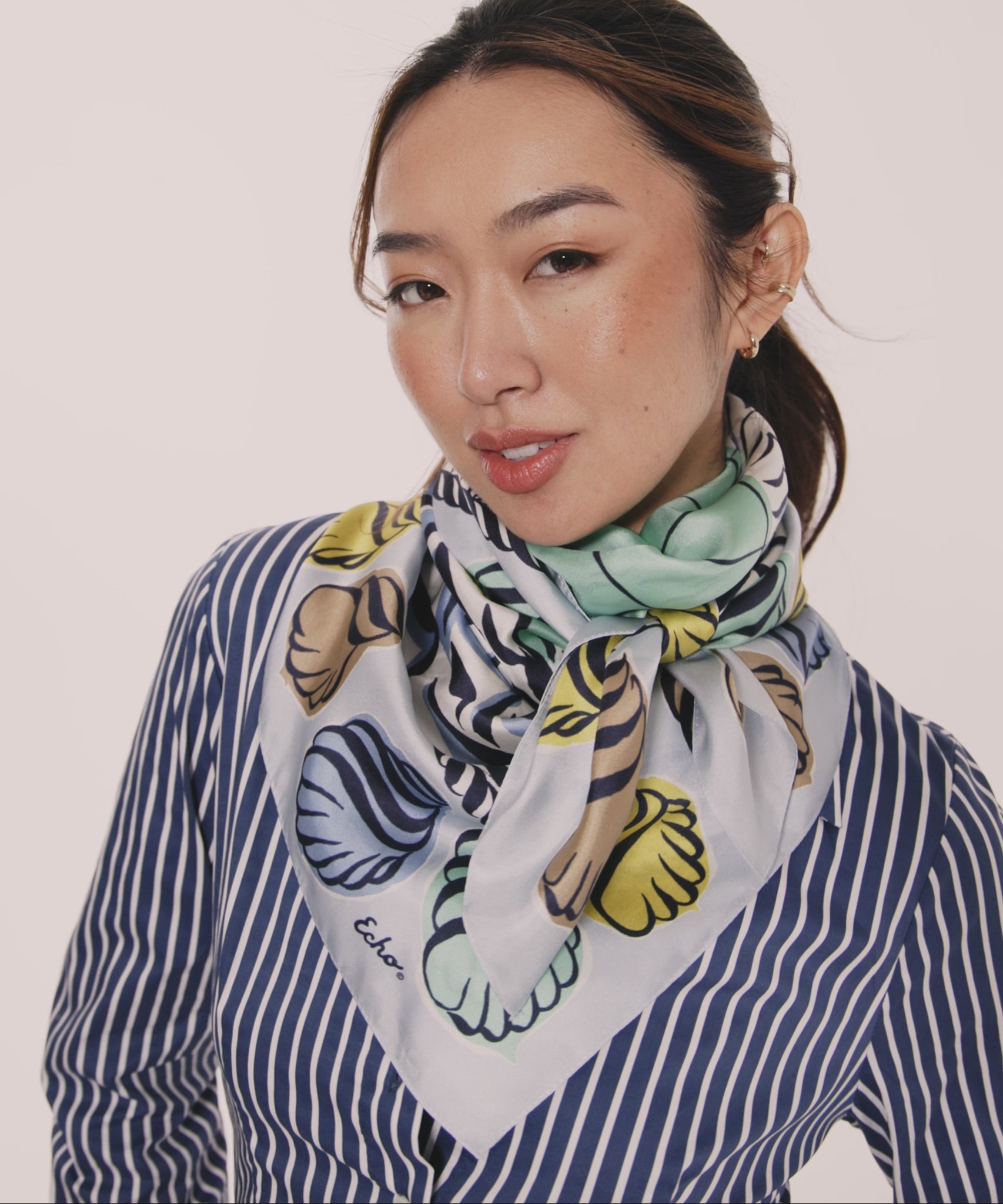 Sail Away 35" Silk Square Scarf in color chambray