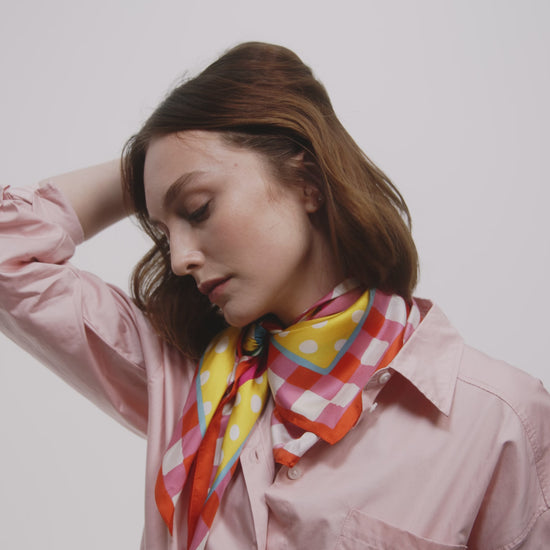 Beach Picnic Silk Square in color beach pink