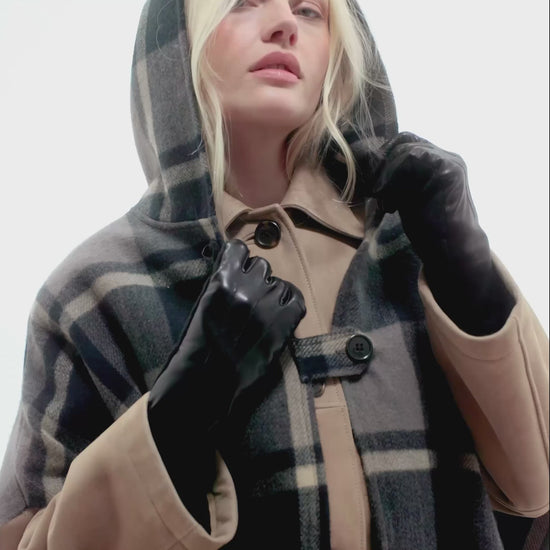 Windowpane Hooded Ruana in color charcoal