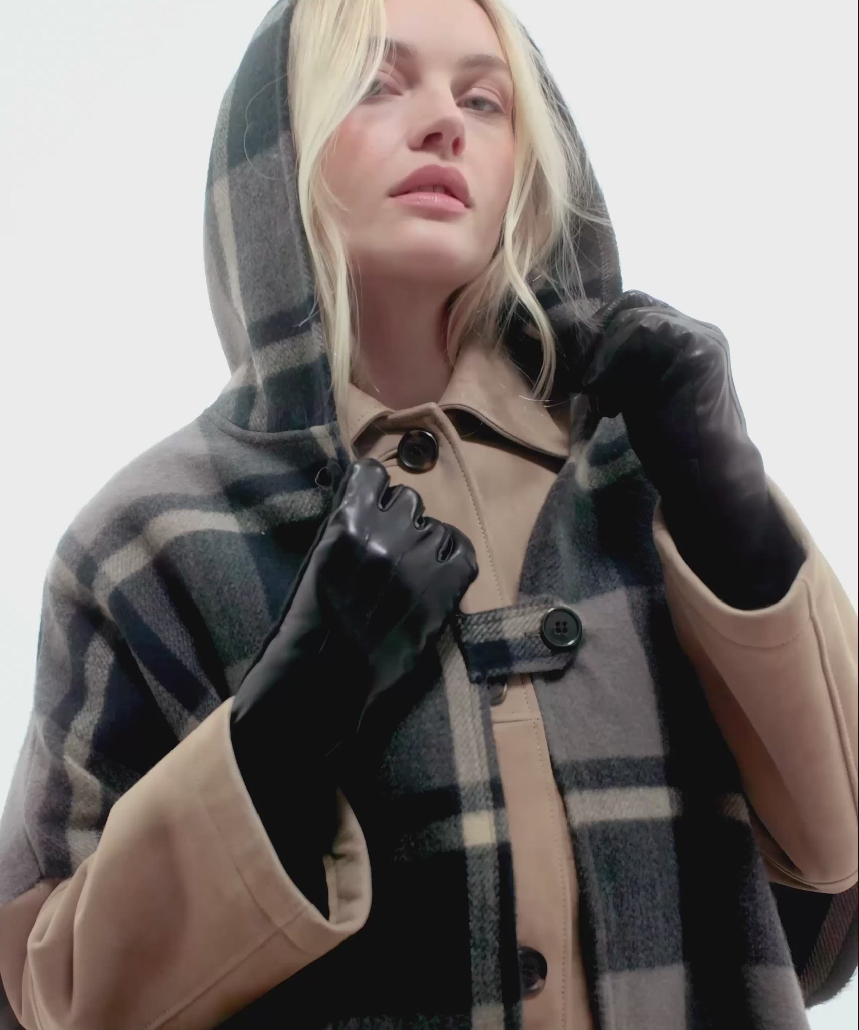 Windowpane Hooded Ruana in color charcoal
