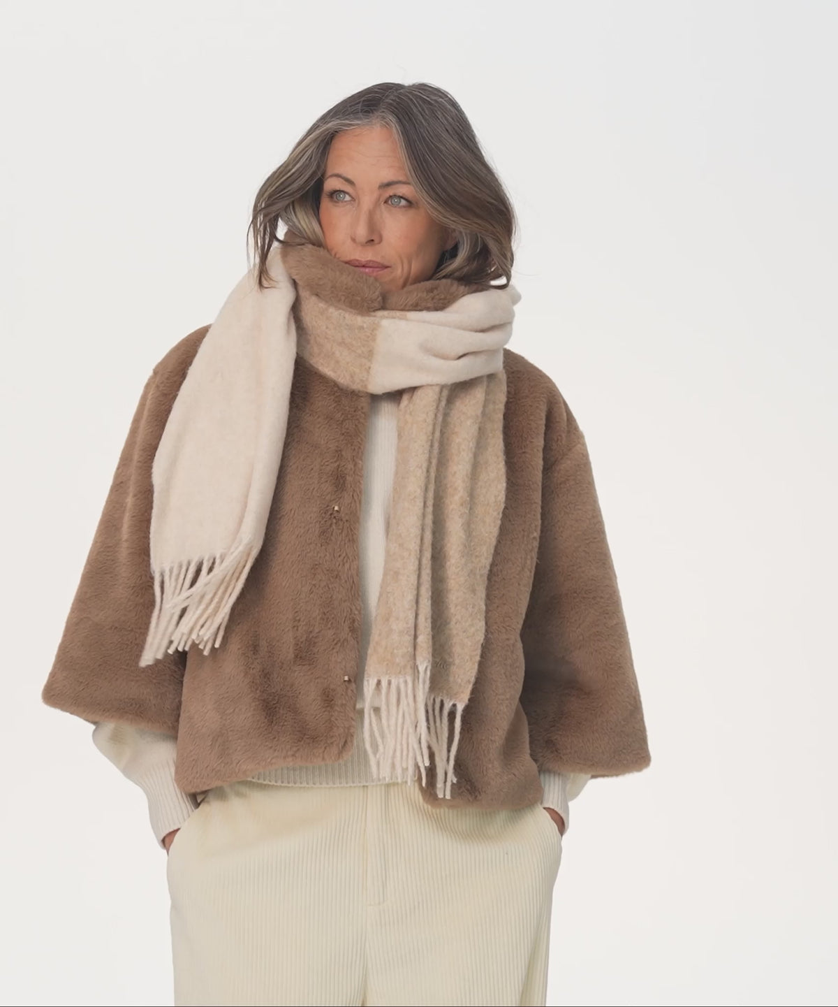 blair sheared mink faux fur jacket in chai