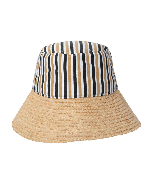 Montauk Stripe Bucket Hat in color semolina