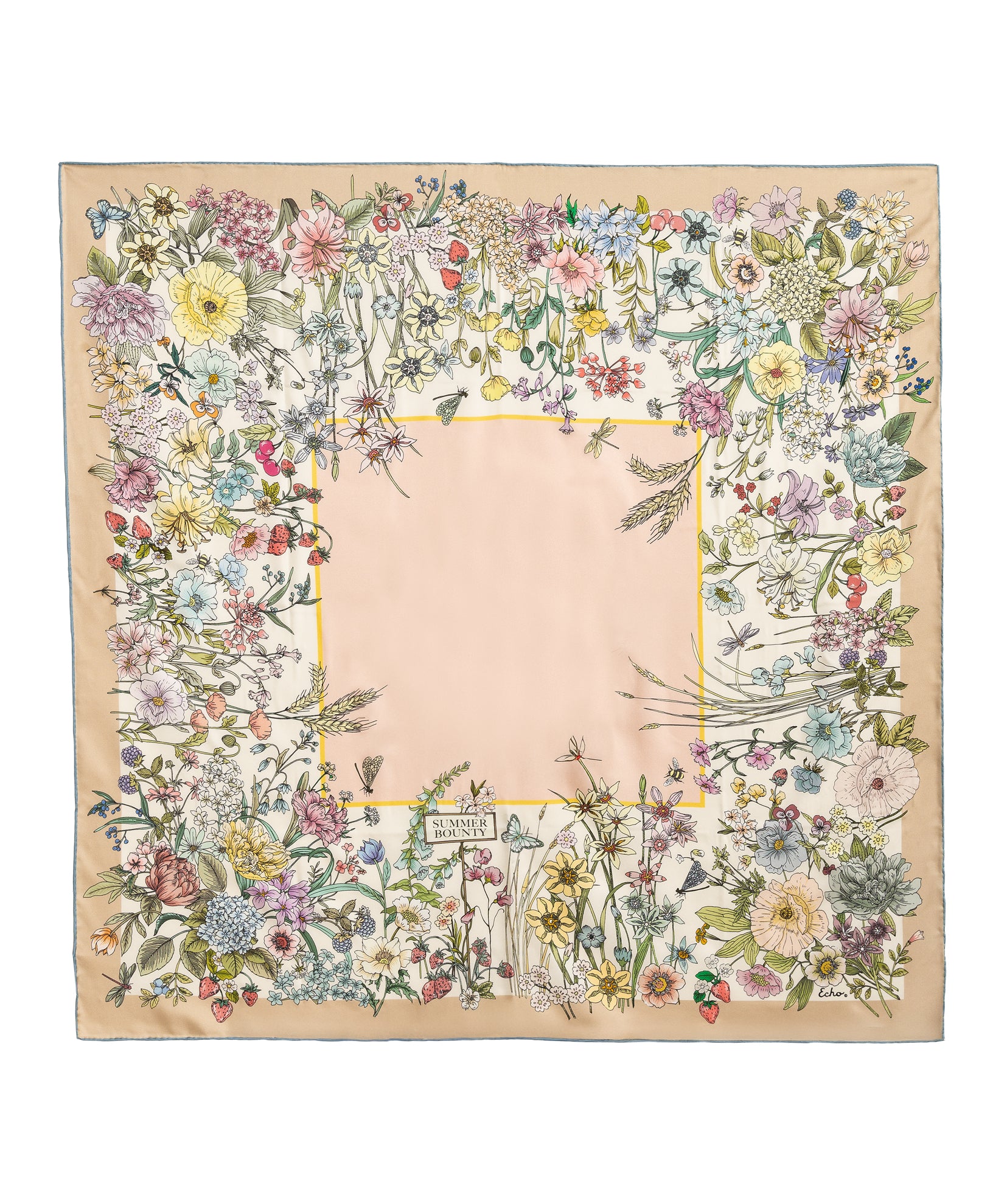 Summer Bounty 35" Silk Square Scarf in color pebble