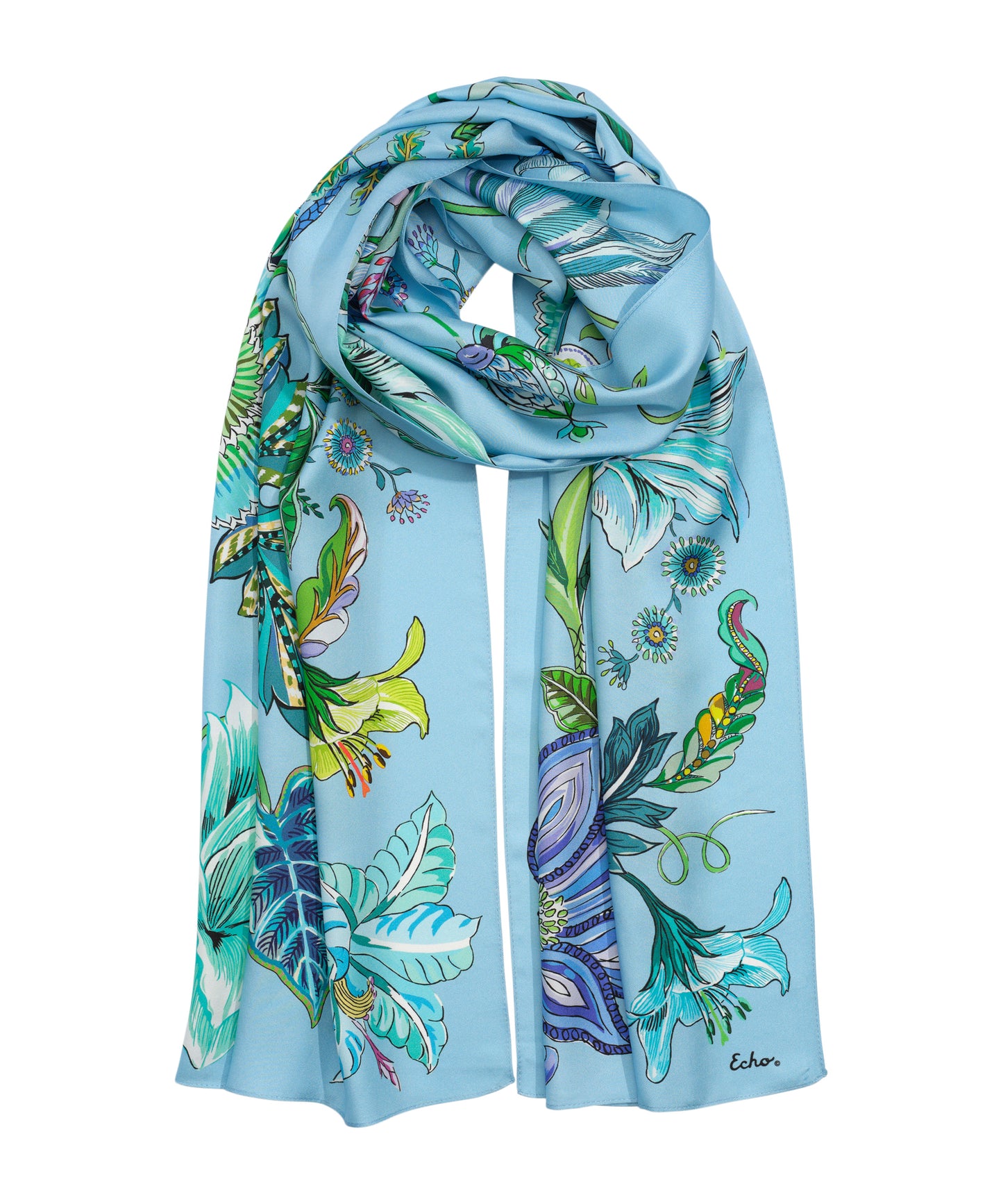 Sunkissed Vine Silk Oblong Scarf in color chambray