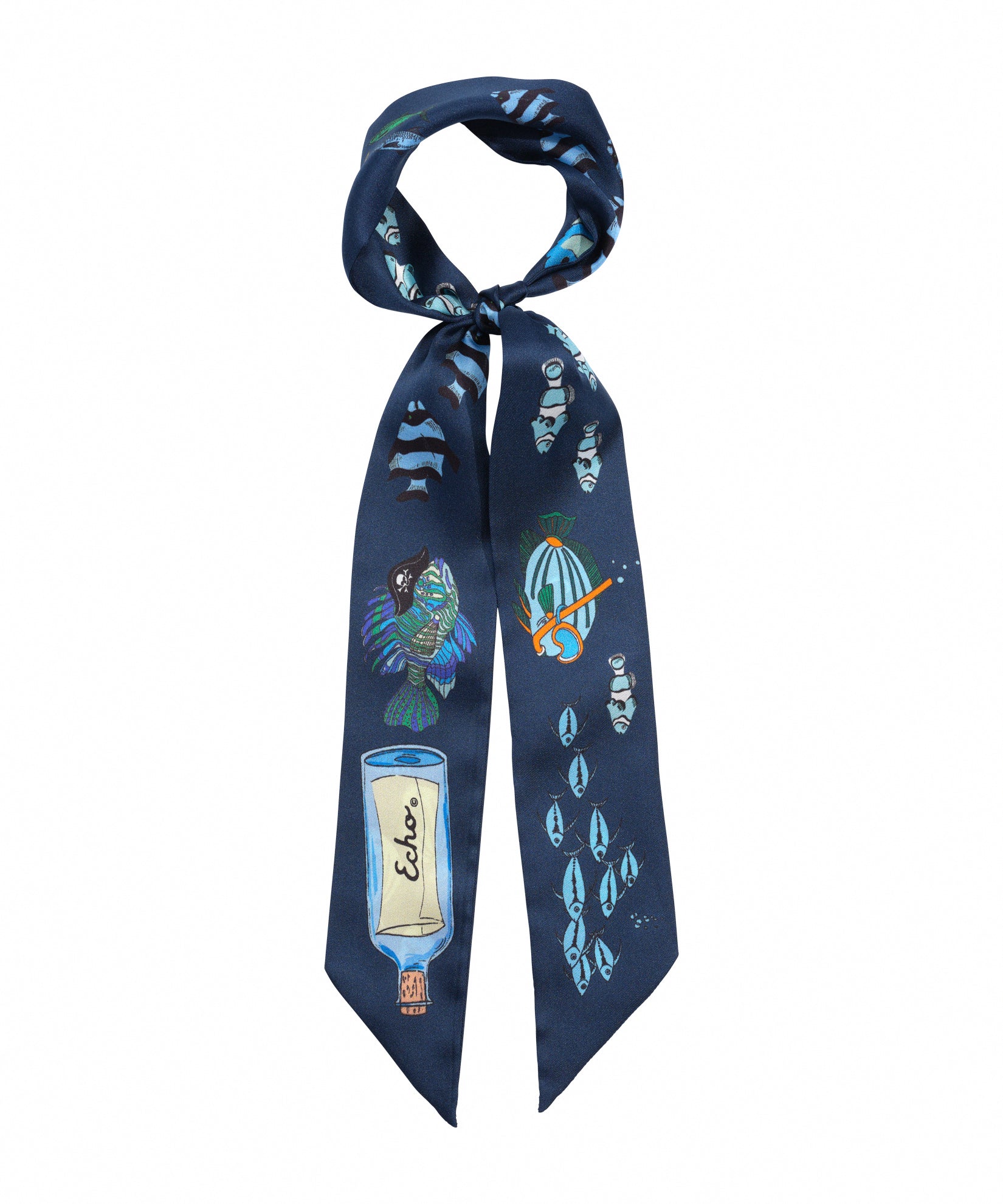Lost At Sea Silk Ribbon Scarf in color navy