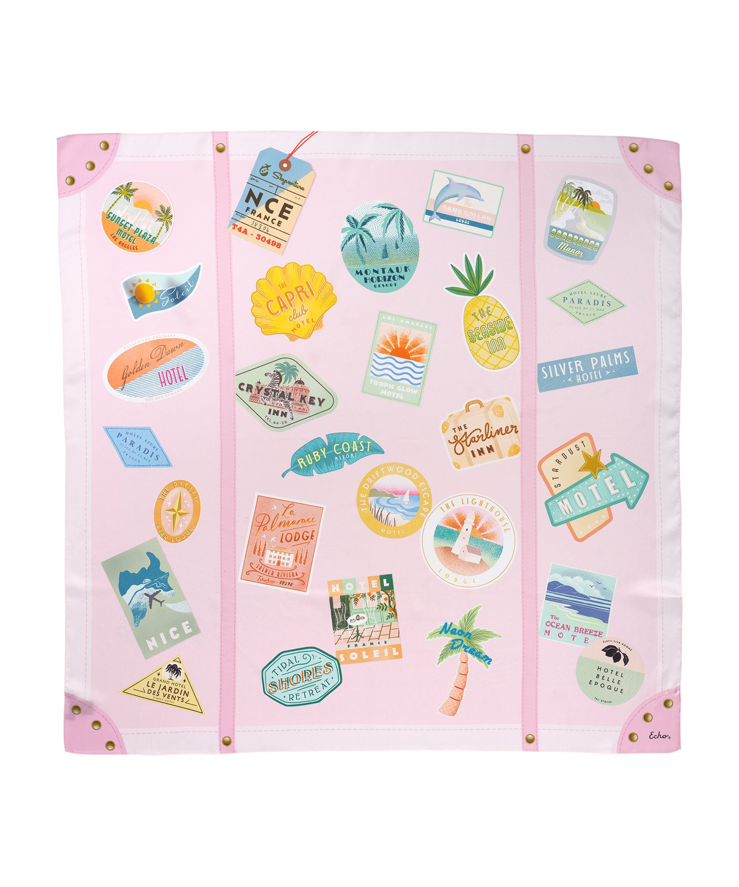 Travel Stickers 35" Silk Square Scarf in color beach pink