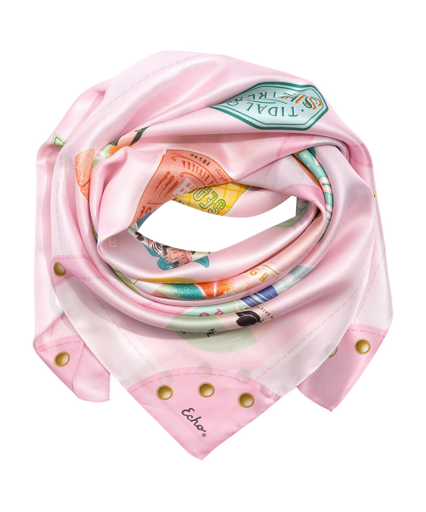 Travel Stickers 35" Silk Square Scarf in color beach pink