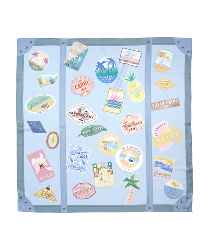 Travel Stickers 35" Silk Square Scarf in color blue shadow