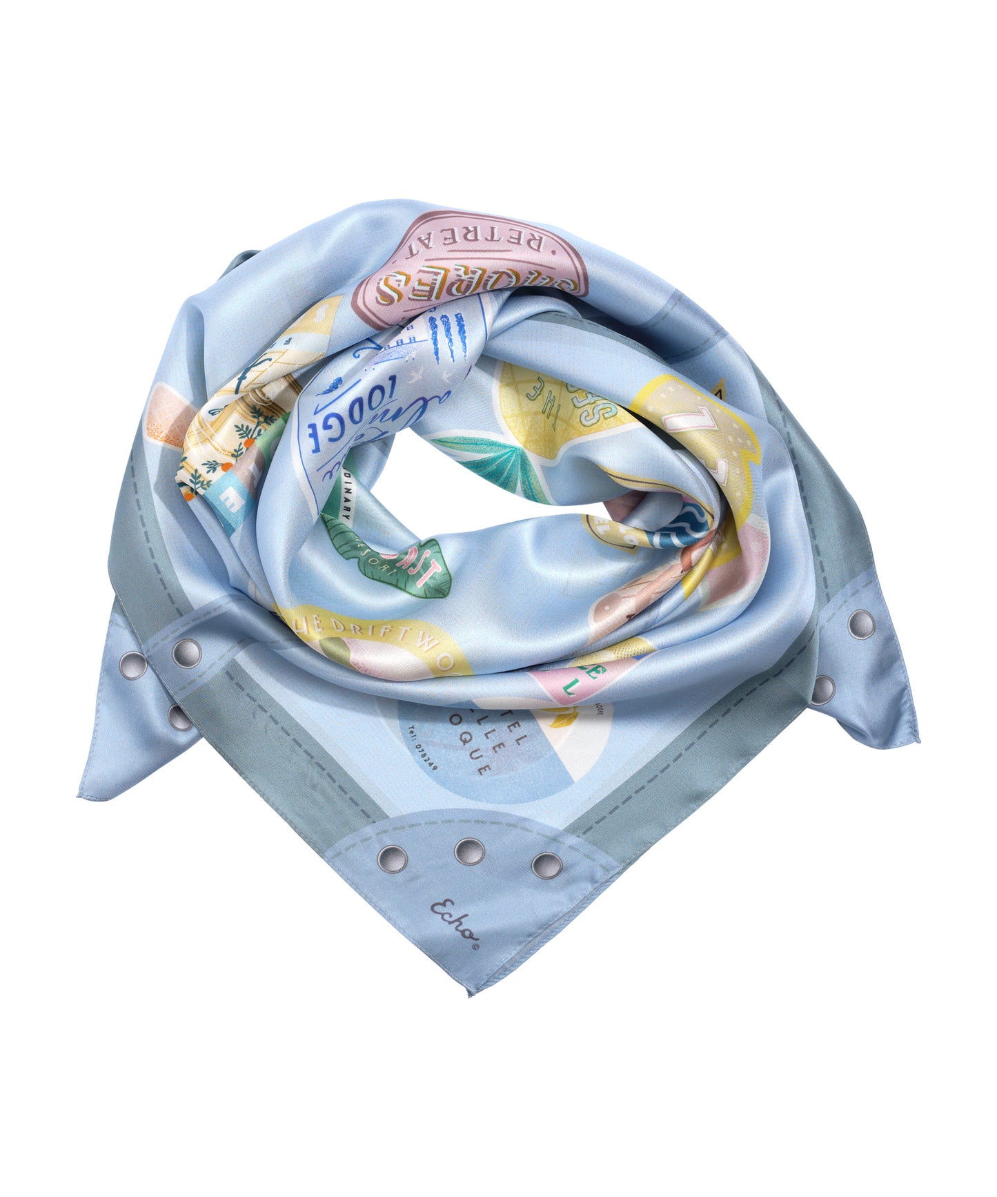 Travel Stickers 35" Silk Square Scarf in color blue shadow
