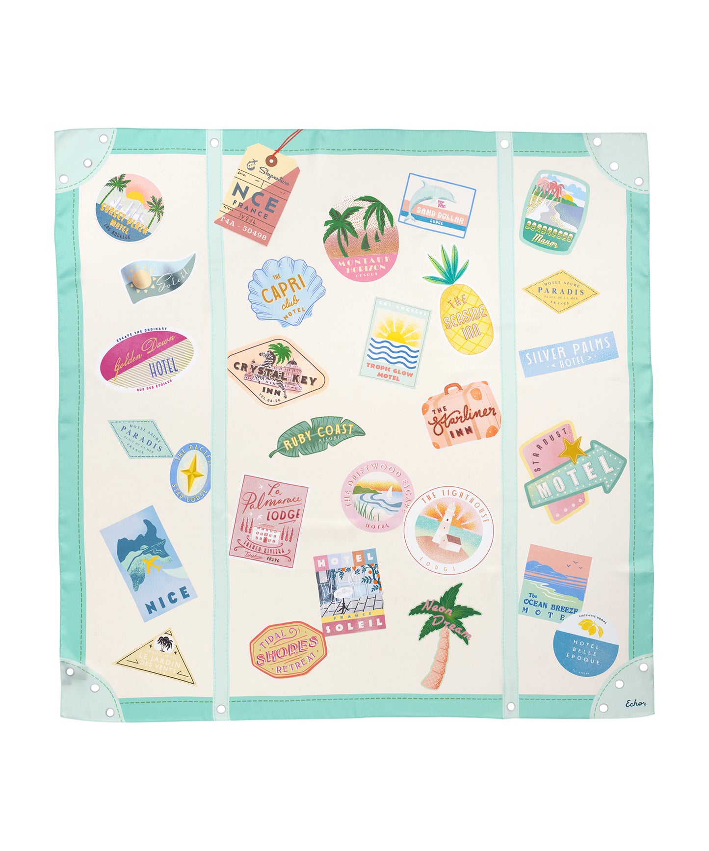 Travel Stickers 35" Silk Square Scarf in color multi